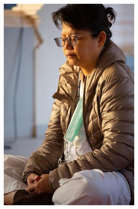 Woman Meditate Temple Devotee