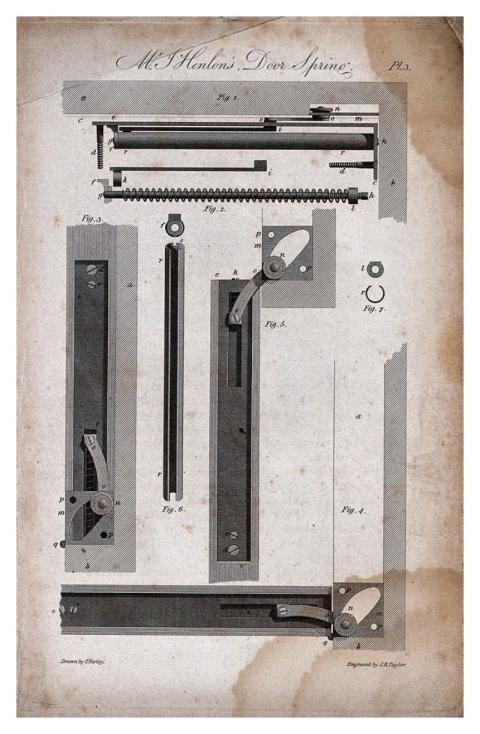 Technology: door-closing mechanism. Engraving J