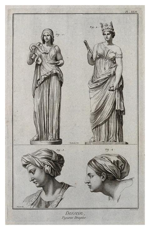 standing female figure representing health;