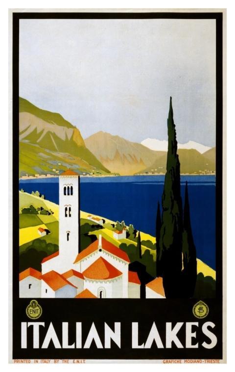 Italian Lakes. Travel poster shows