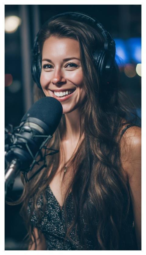 Woman Microphone Headphone Radio