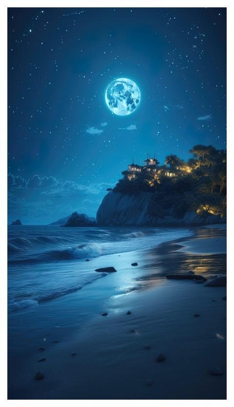 Beach Night Moonlight Serenity