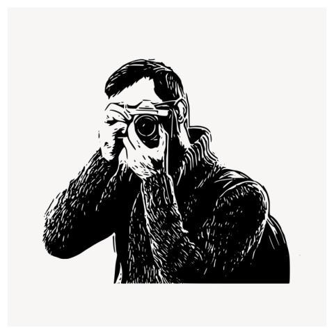 Man photographer drawing, lifestyle illustration