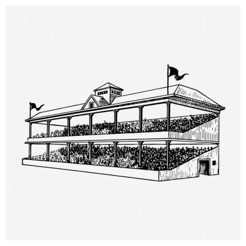 Grandstand drawing, vintage sport illustration
