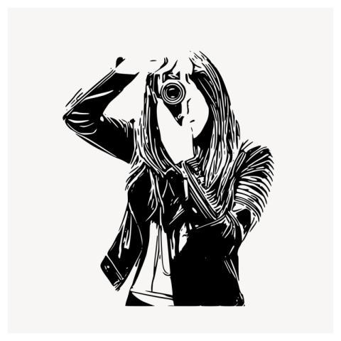 Woman photographer drawing, lifestyle illustration