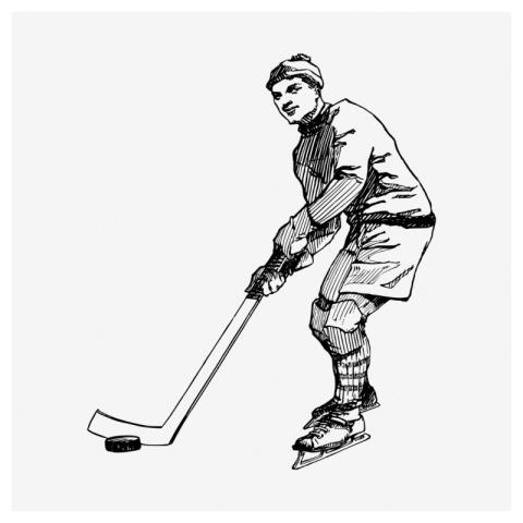 Hockey player drawing, vintage sport