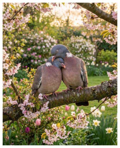 Wood Pigeons Pigeons Birds Couple
