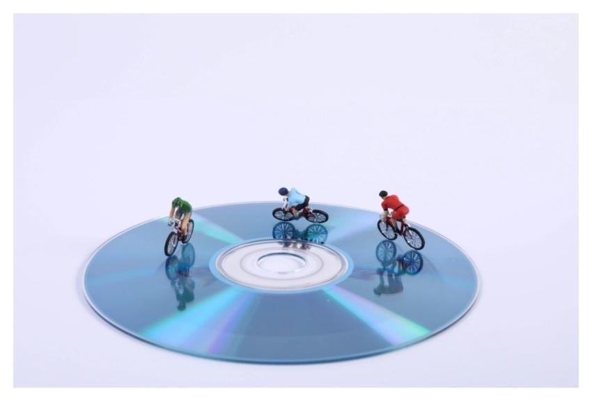 Disc cyclists, miniature sport advertising
