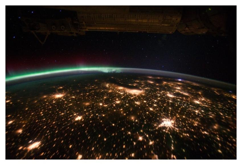 Midwestern U.S. at Night With Aurora Borealis (NAS