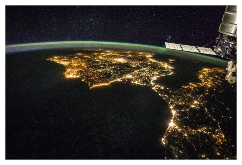 Iberian Peninsula and North Africa at Night (NASA,