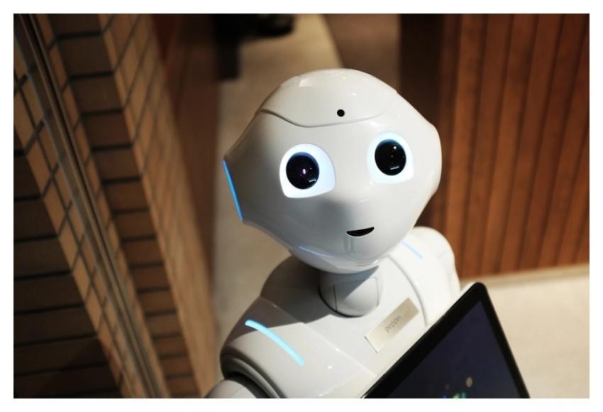 White digital robot, futuristic technology