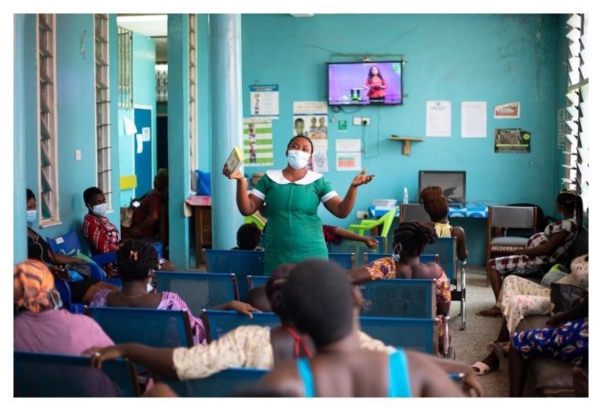Health worker, Hagar, advising pregnant