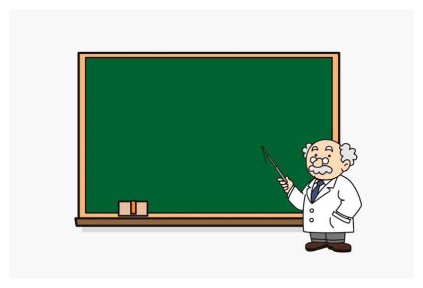 Chalkboard and scientist, education illustration