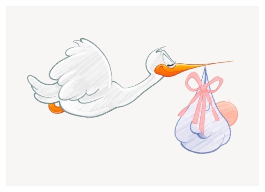 Flying stork baby sticker, animal
