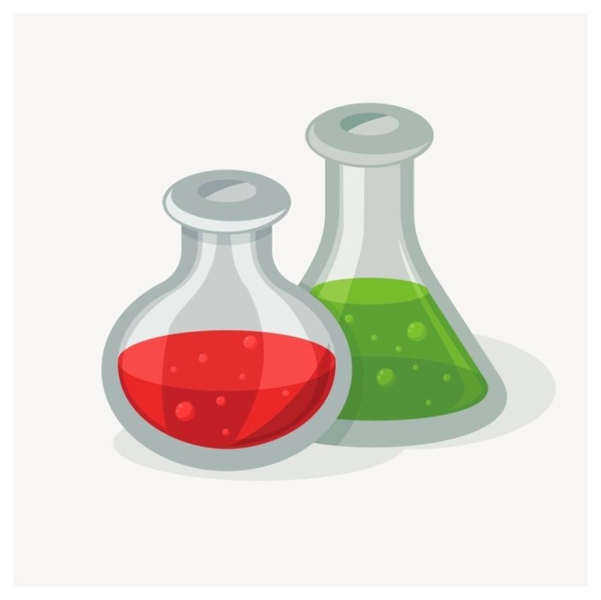 Laboratory flasks clipart, education illustration