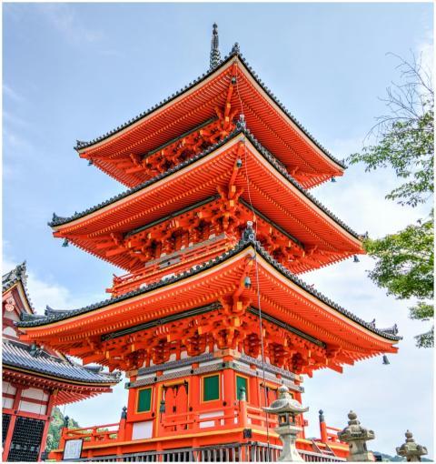Vibrant pagoda at Kiyomizu-dera temple, a prominen