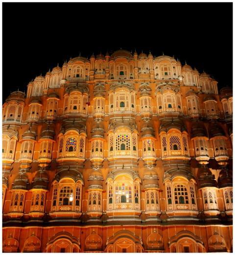 Stunning nighttime view of Hawa Mahal, showcasing