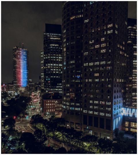 A captivating nighttime cityscape featuring illumi