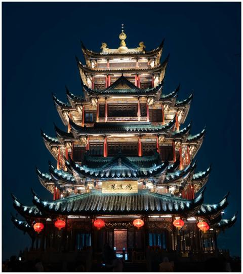 Beautifully illuminated traditional Chinese pagoda