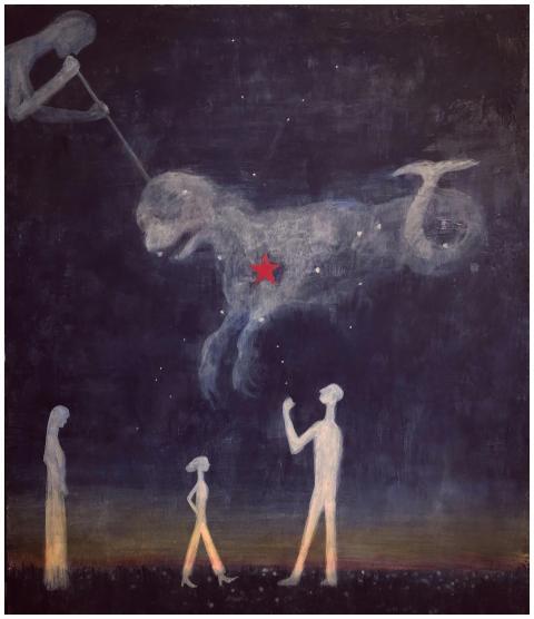 Dreamlike painting depicting ethereal figures obse