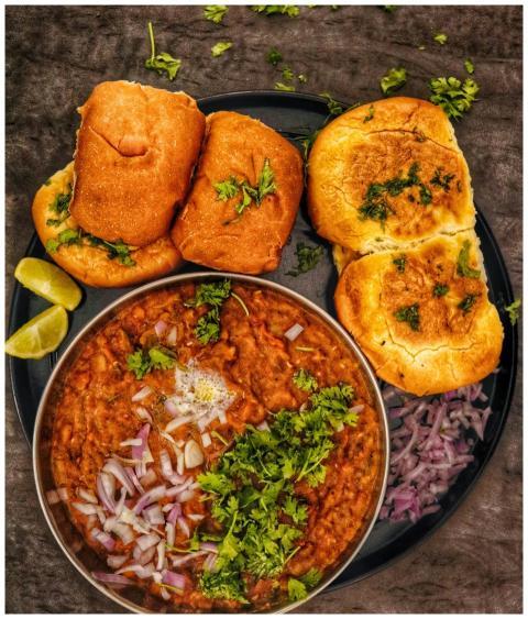 A delectable top view of authentic Indian Pav Bhaj