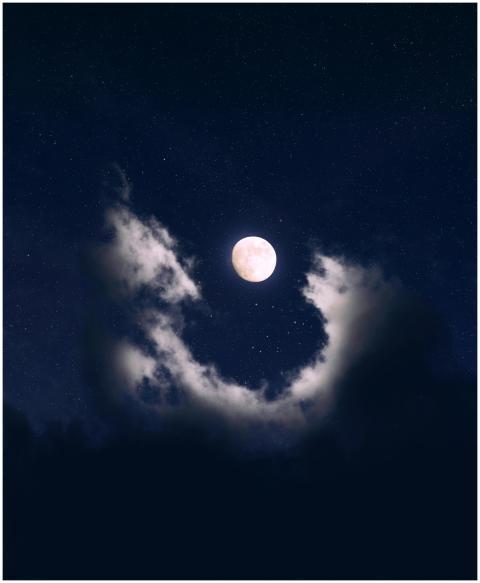 A full moon shining brightly in a dark night sky,