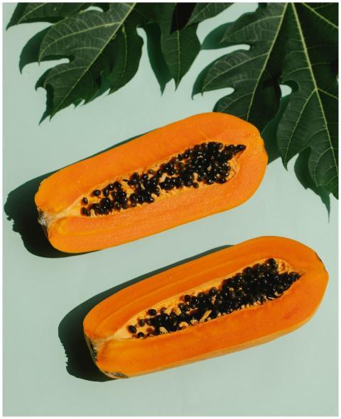 Top view of appetizing composition of ripe papaya