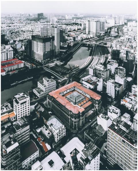 Stunning aerial view of the urban landscape and sk