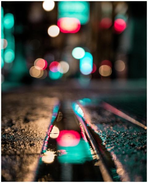 Artistic night street scene in Chicago with vibran