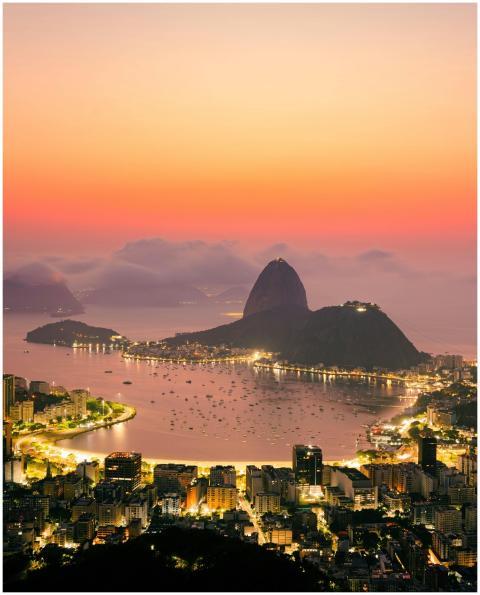 Stunning sunset view of Rio de Janeiro with illumi