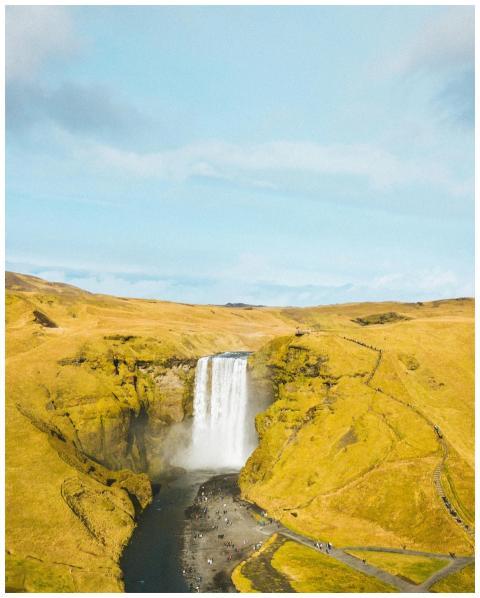 A breathtaking view of Skogafoss Waterfall cascade