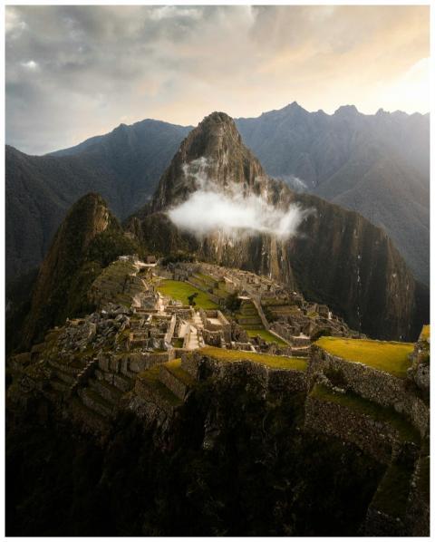 Explore the stunning aerial perspective of Machu P