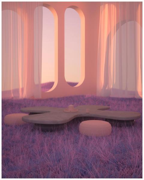 Ethereal 3D-rendered room with futuristic design a