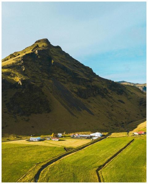 A breathtaking aerial view of Icelandic farmland a