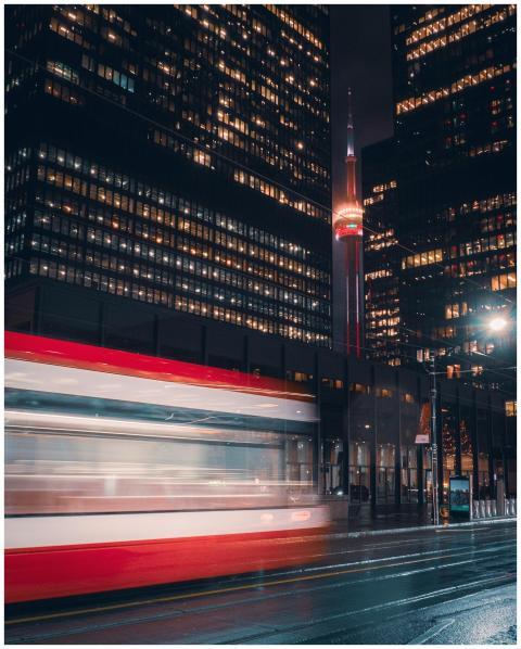 Vibrant night view of Toronto cityscape featuring