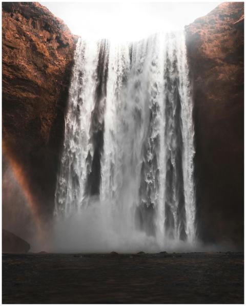 Beautiful view of Skogafoss waterfall cascading do