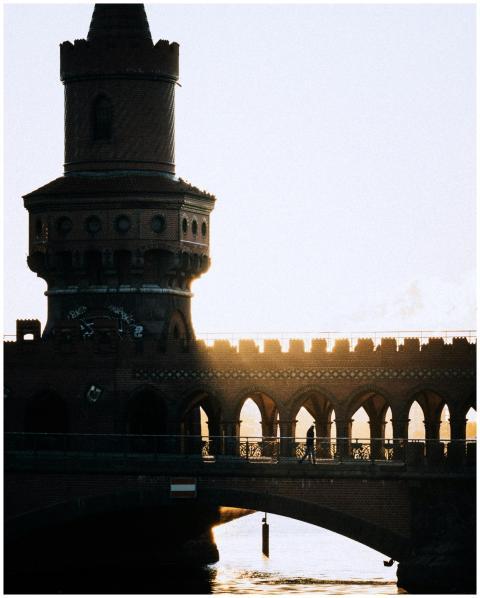 Atmospheric view of Oberbaum Bridge in Berlin silh