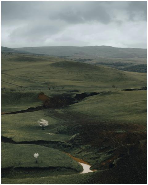 Stunning aerial view of green hills in Stavropol,