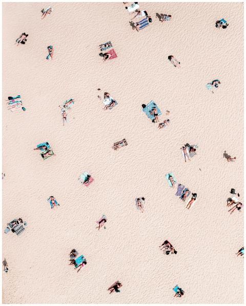 Aerial shot capturing sunbathers at Bondi Beach, s