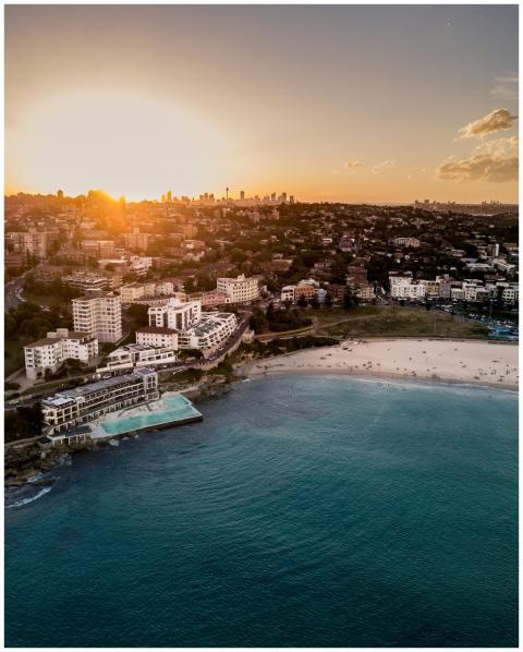 Stunning aerial view of Bondi Beach in Sydney at s