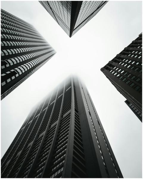 Dramatic low-angle shot of skyscrapers in Chicago
