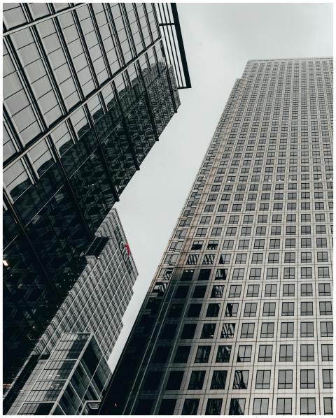 Low angle view of modern skyscrapers in London's f