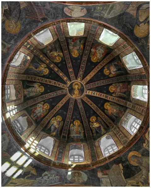 Intricate Byzantine dome artwork in the historic K