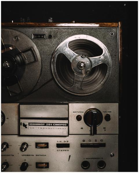 Close-up of a classic vintage reel-to-reel tape re