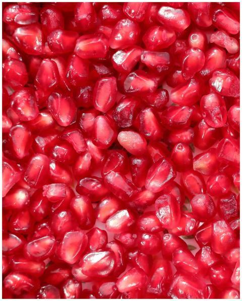 Detailed close-up of fresh, juicy pomegranate seed