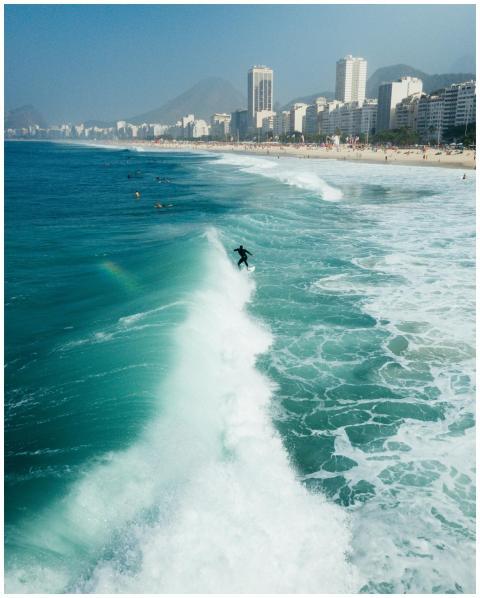 Aerial photo of a surfer riding waves at Ipanema B
