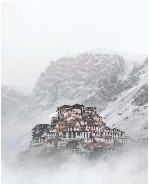 Key Monastery enveloped in winter snow in the sere
