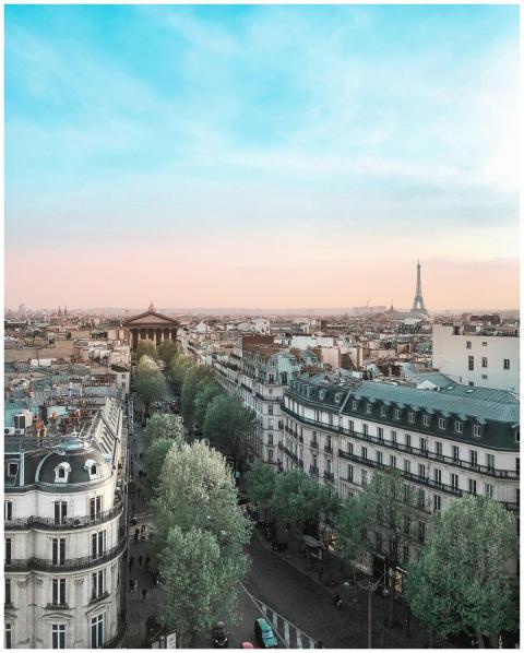 Aerial view of Paris streets and the iconic Eiffel