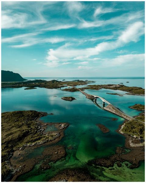 Captivating aerial shot of the Vestvågøy bridge an