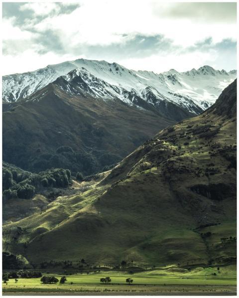 Stunning view of snow-capped mountains and lush gr